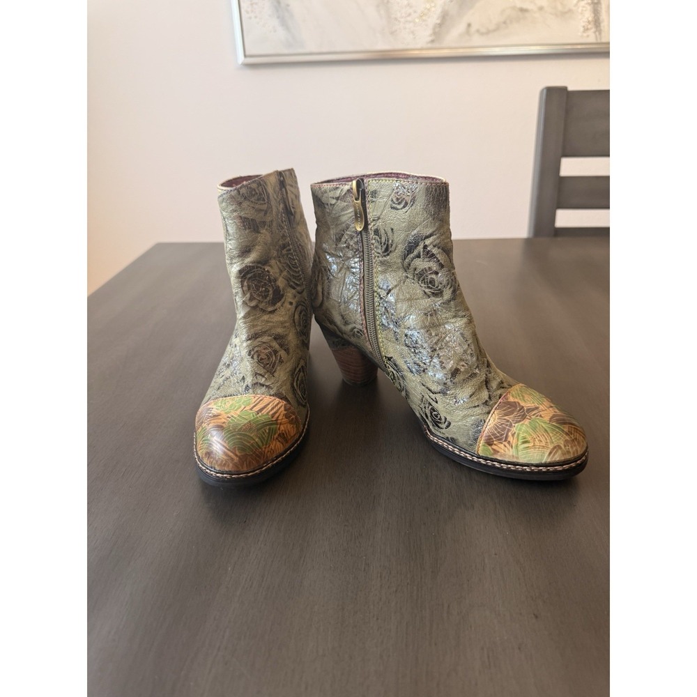 Spring Step L'Artiste Waterlily  Leather Boots Ankle Green Brown Floral S 7 - Picture 5 of 16